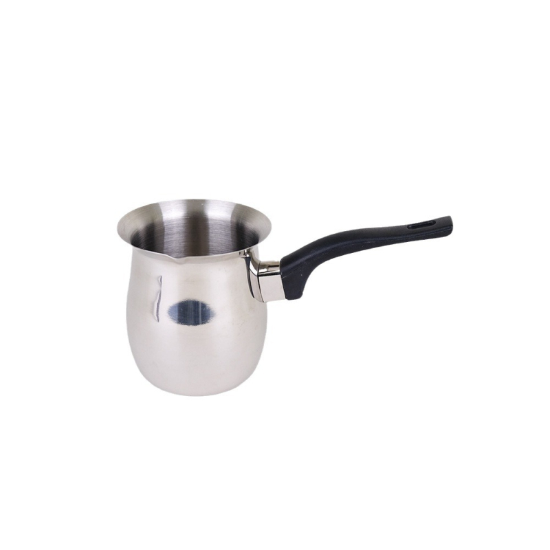 Set cu mâner Bakelite, oală de cafea turcească cu corp tambur din oțel inoxidabil, cu burtă mare și ceașcă elegantă pentru spumarea laptelui