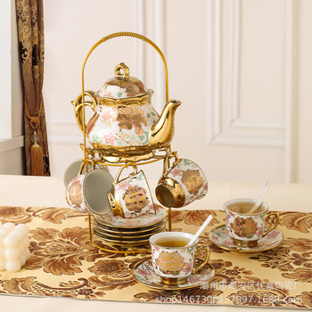 Set ceramic de cafea cu cești și farfurioare, stil european, pentru ceai de după-amiază, finisaj electroplatat, 20 de piese, în cutie cadou cu model floral.