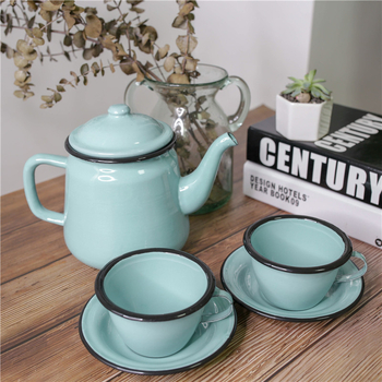 Ceainic emailat retro pentru cafea, turnare manuală