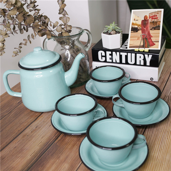 Ceainic emailat retro pentru cafea, turnare manuală