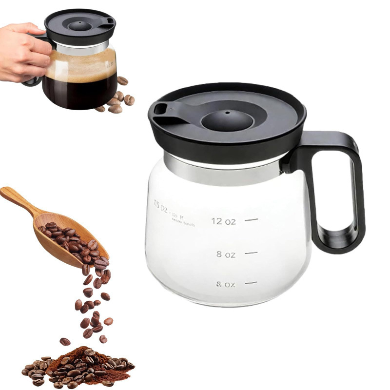 Ceașă de cafea din sticlă, 16 oz, cu mâner, sticlă transparentă, capac cu orificiu pentru pai, rezistentă la căldură, capacitate mare