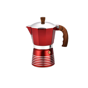 Cafetieră moka din aliaj de aluminiu, finisaj lemnos, stil minimalist, cafea preparată manual