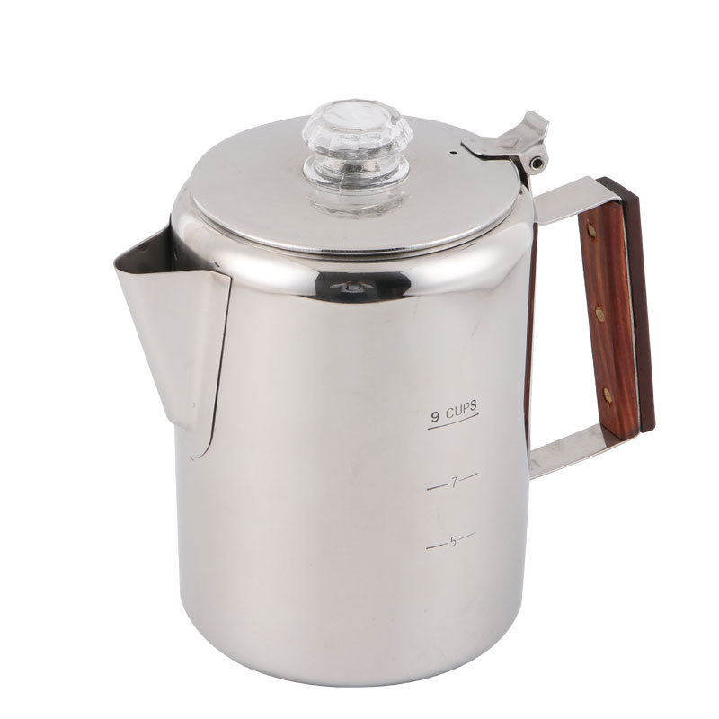 Cafetieră de exterior, stil american, 6–12 cești, oțel inoxidabil 304, gură scurtă