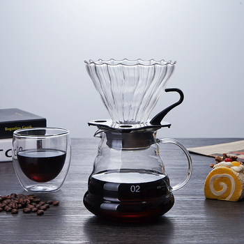 Filtru din sticlă pentru cafea pour-over cu V60, filtru îngroșat, recipient de împărțire, cană în formă de nor