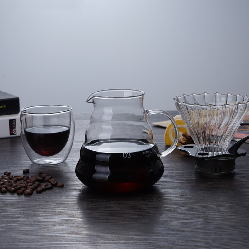 Filtru din sticlă pentru cafea pour-over cu V60, filtru îngroșat, recipient de împărțire, cană în formă de nor