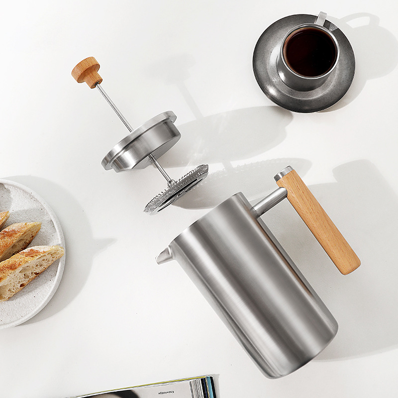 Set din oțel inoxidabil 304 pentru cafea și ceai, presă franțuzească, izolație dublă