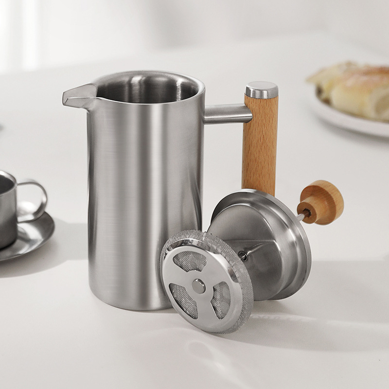 Set din oțel inoxidabil 304 pentru cafea și ceai, presă franțuzească, izolație dublă