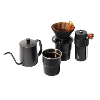 Set de cafea pentru preparare manuală în aer liber — cafetieră de călătorie portabilă și râșniță manuală în cutie cadou