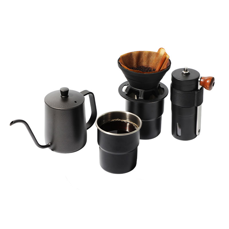 Set de cafea pentru preparare manuală în aer liber — cafetieră de călătorie portabilă și râșniță manuală în cutie cadou