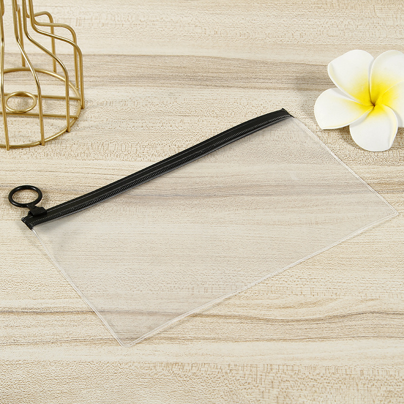 Geantă cu fermoar din PVC transparent, mat, personalizată, organizator din plastic plat pentru rechizite școlare și fișiere