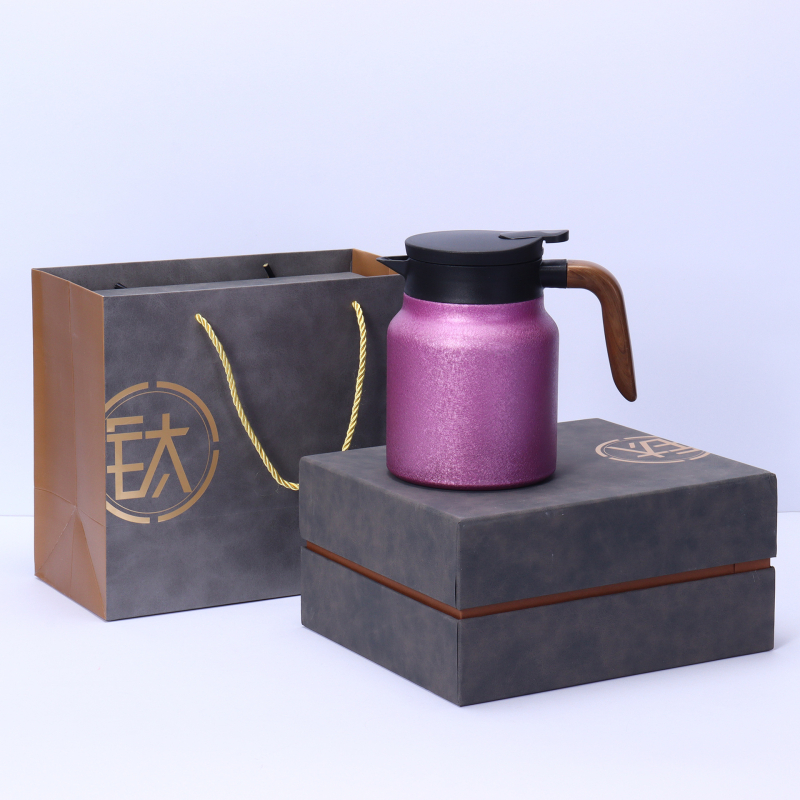 Ceainic din titan cu aspect lemnos, separare ceai-apă, cutie cadou cu acoperire titan, termos izolat pentru ceai și cafea la domiciliu