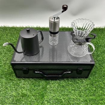 Set de cafea cu filtru manual într-o cutie din aluminiu – 10 piese, set de cadou portabil pentru drumeții