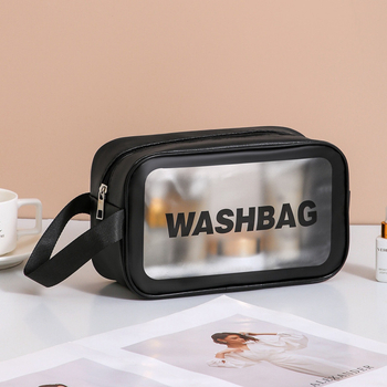 Set transparent din trei piese pentru machiaj și toaletă, capacitate mare, husă din PVC mată pentru cosmetice, pentru femei