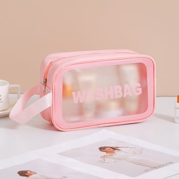 Set transparent din trei piese pentru machiaj și toaletă, capacitate mare, husă din PVC mată pentru cosmetice, pentru femei