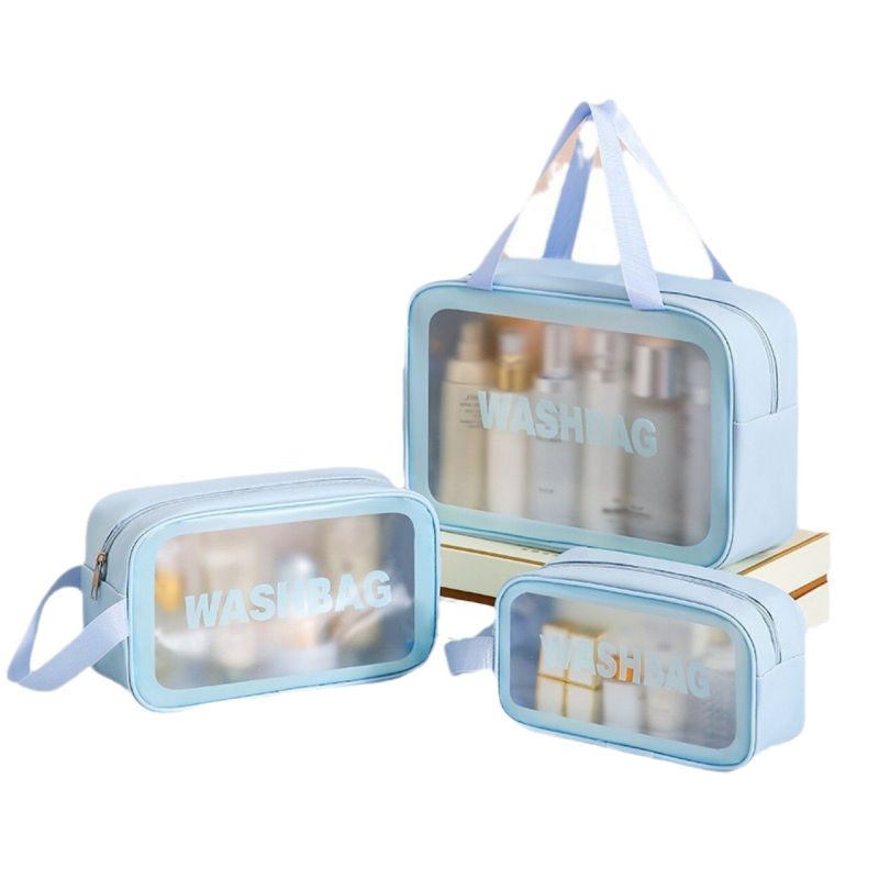 Set transparent din trei piese pentru machiaj și toaletă, capacitate mare, husă din PVC mată pentru cosmetice, pentru femei