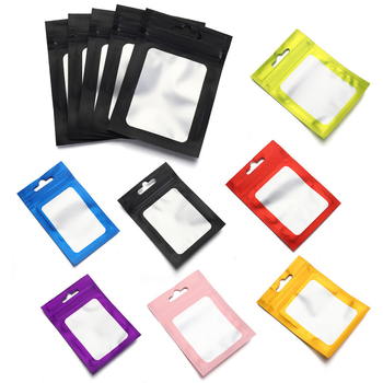 Pungi mici din folie de aluminiu, colorate, cu finisaj mat, fereastră transparentă, sigilare automată