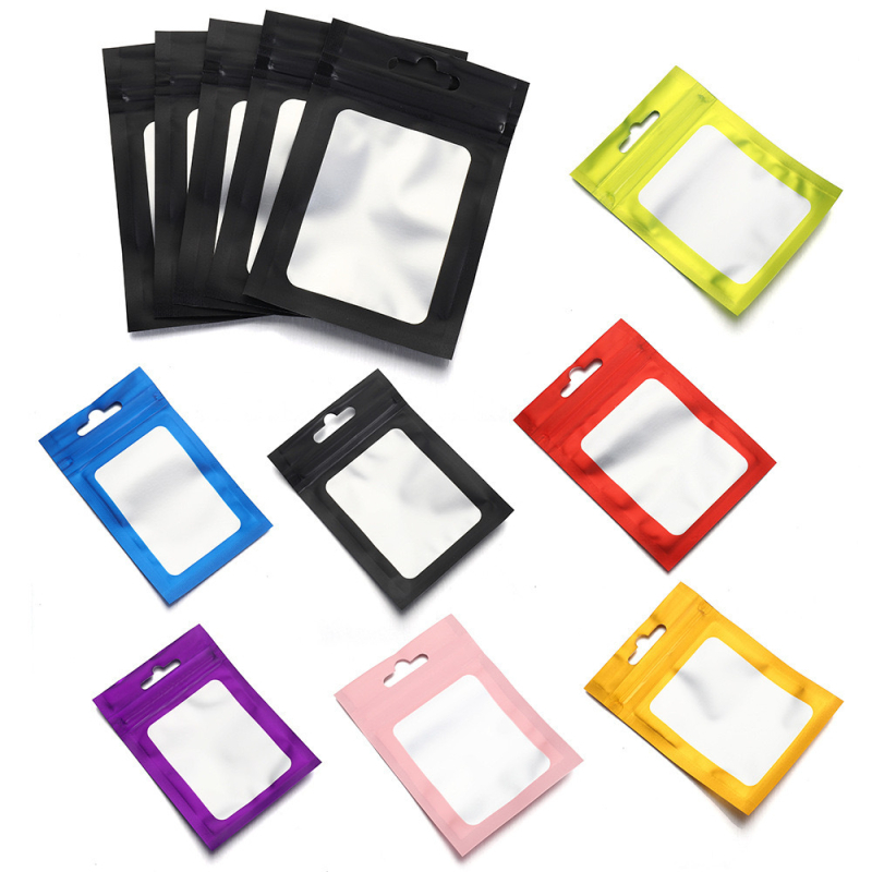 Pungi mici din folie de aluminiu, colorate, cu finisaj mat, fereastră transparentă, sigilare automată