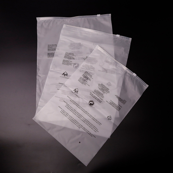 Pungă transparentă din plastic cu fermoar și etichetă de avertizare, finisaj mat, ambalaj pentru haine, personalizabilă