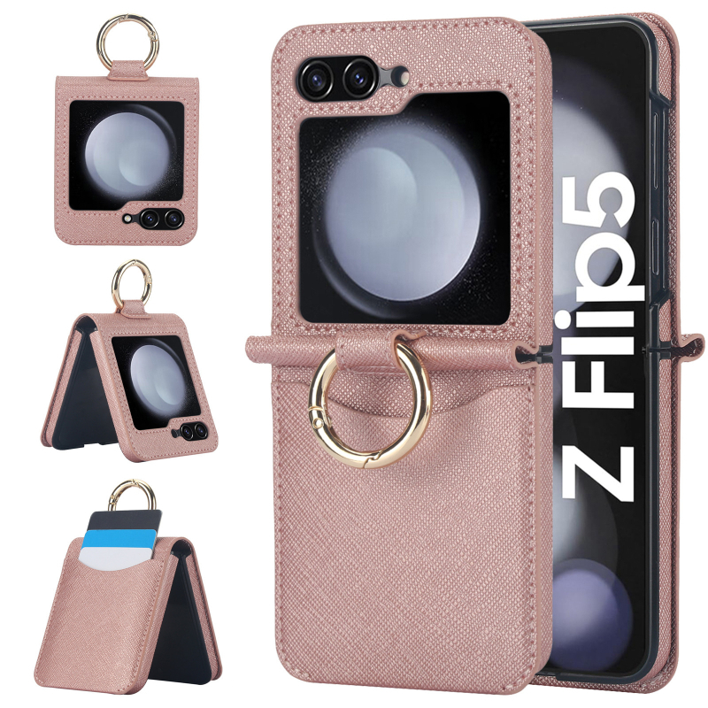 Futrola za telefon s križnom teksturom i držačem kartica, sklopiva, za Samsung Z Flip7, Huawei, Oppo, Moto i Vivo