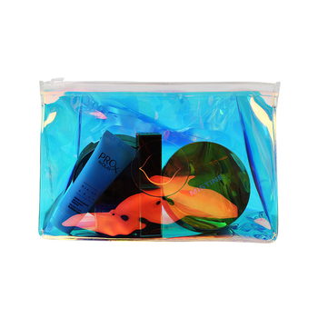 Pungă cu fermoar din PVC transparentă, mată, pentru produse cosmetice, design 3D colorat