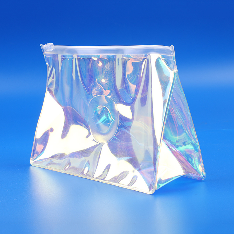 Pungă cu fermoar din PVC transparentă, mată, pentru produse cosmetice, design 3D colorat