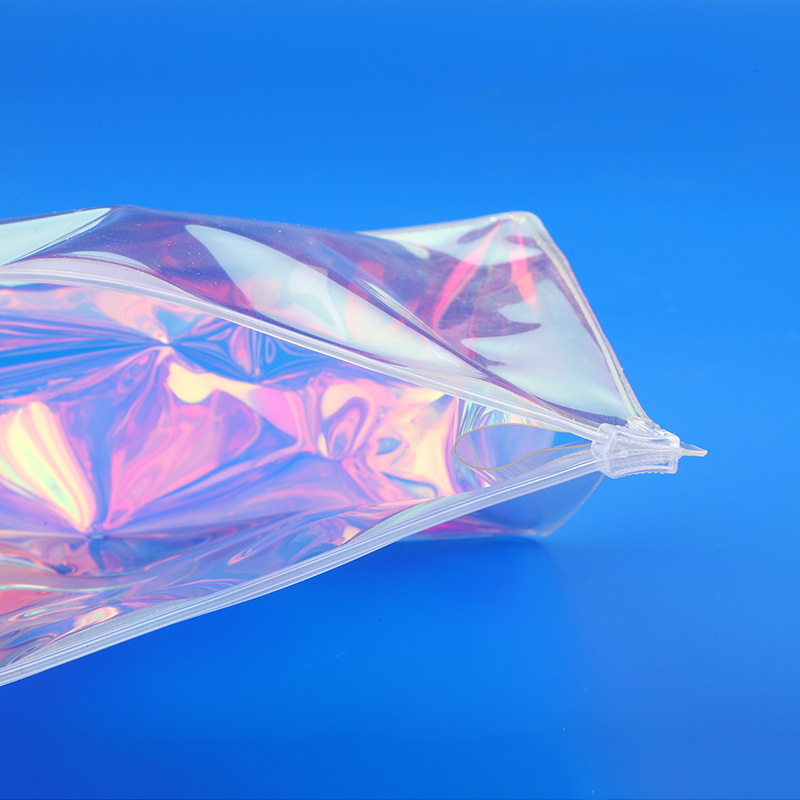Pungă cu fermoar din PVC transparentă, mată, pentru produse cosmetice, design 3D colorat