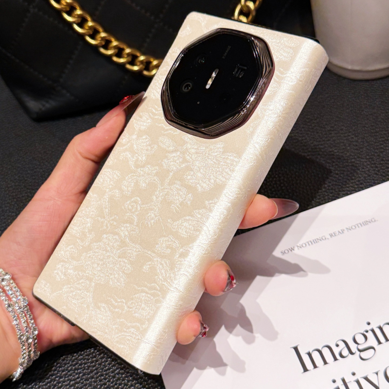 Carcasă din piele naturală, tip flip, pentru Huawei Mate X, jacquard în stil național, fereastră inteligentă