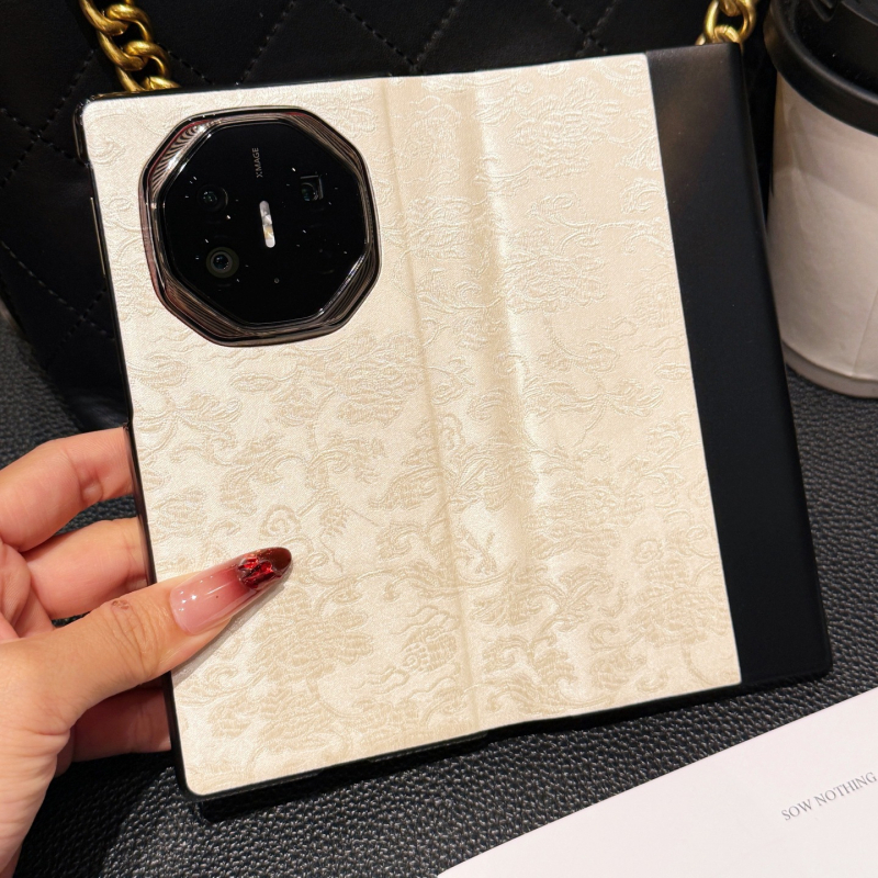 Carcasă din piele naturală, tip flip, pentru Huawei Mate X, jacquard în stil național, fereastră inteligentă