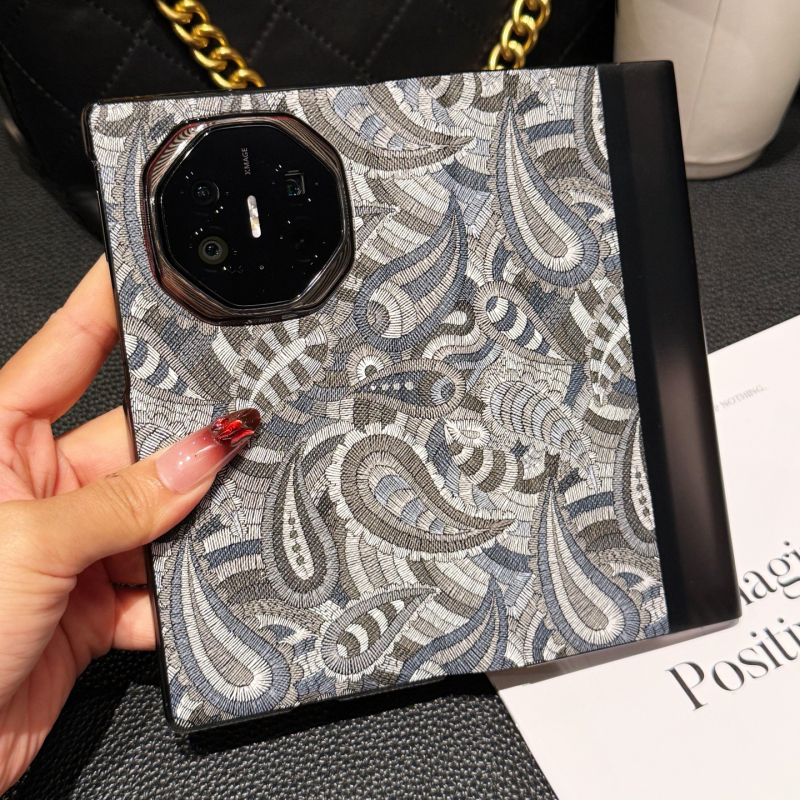 Carcasă din piele naturală, tip flip, pentru Huawei Mate X, jacquard în stil național, fereastră inteligentă