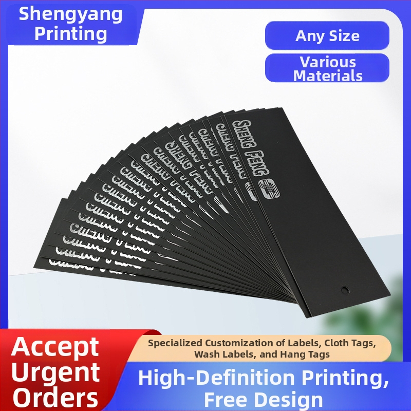 Shengyi etiketa na odevy – štvorcová etiketa vyrezaná razníkom, 350 g dvojstranný copperplate papier, DIY móda etiketa
