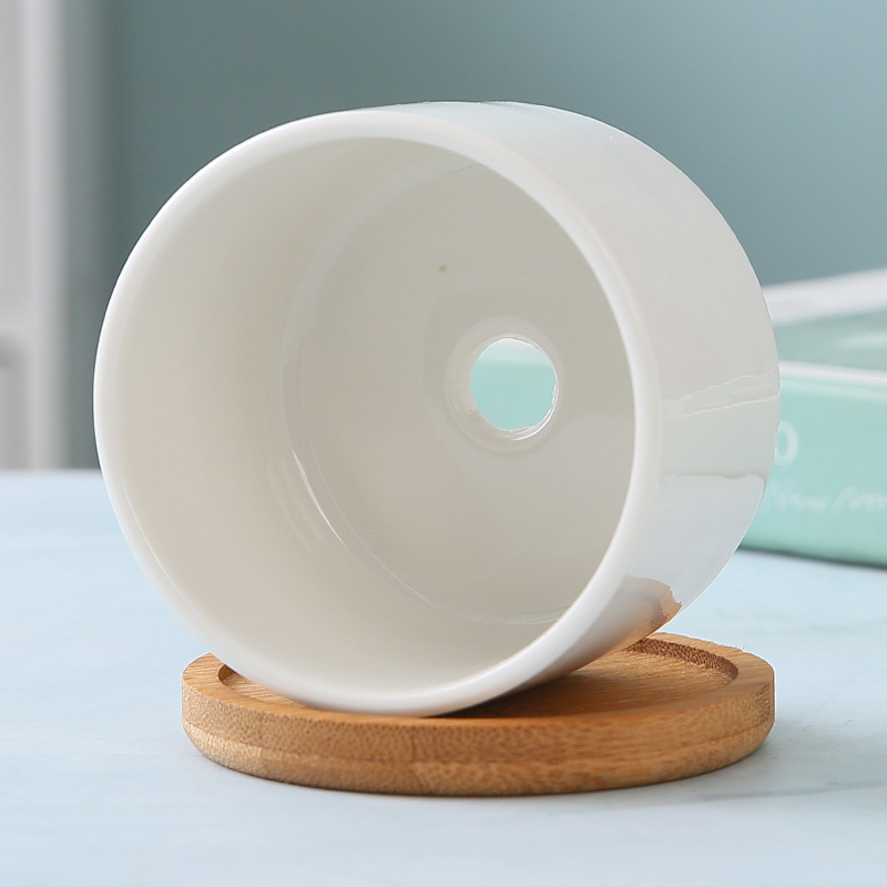 Ghiveci ceramic alb, minimalist, pentru suculente — ideal pentru birou, casă sau balcon, decorativ, bonsai mic
