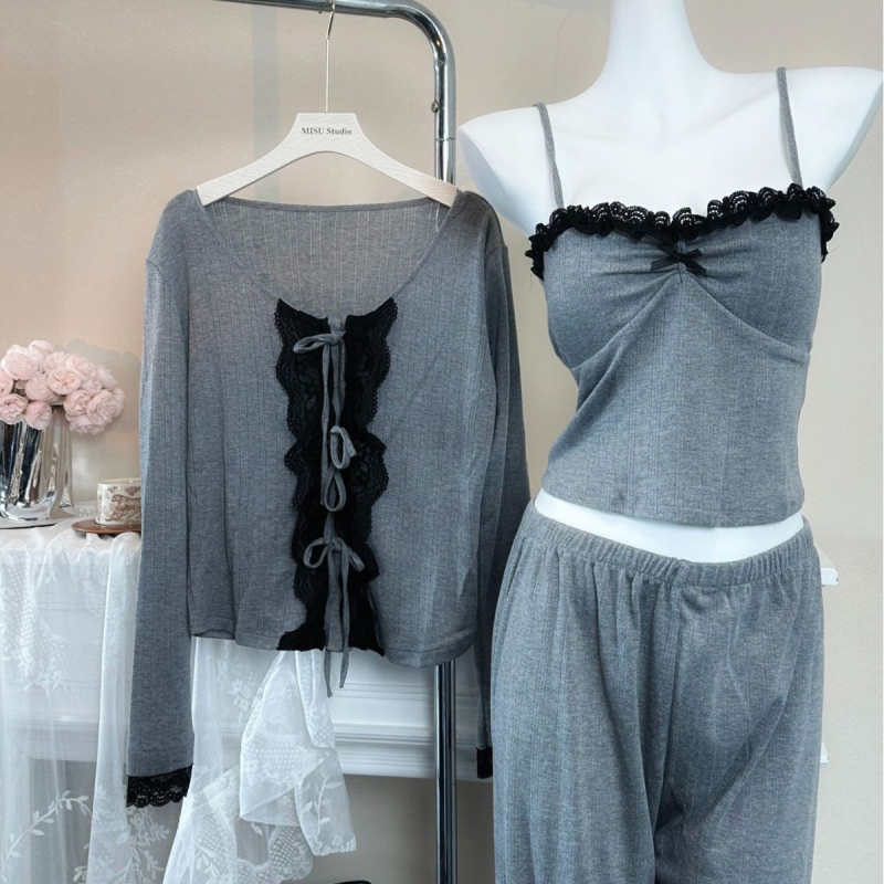 Yase204 Pidžama od tri komada s jastučićima za prsni dio, dugi rukavi, francuski stil