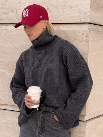 Női oversized pulóver magas nyakkal, plusz méret, laza szabás, őszi-téli