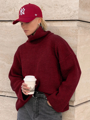 Női oversized pulóver magas nyakkal, plusz méret, laza szabás, őszi-téli