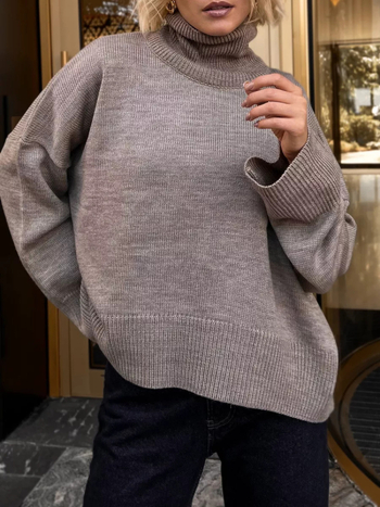 Női oversized pulóver magas nyakkal, plusz méret, laza szabás, őszi-téli