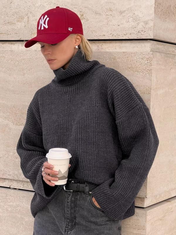 Női oversized pulóver magas nyakkal, plusz méret, laza szabás, őszi-téli