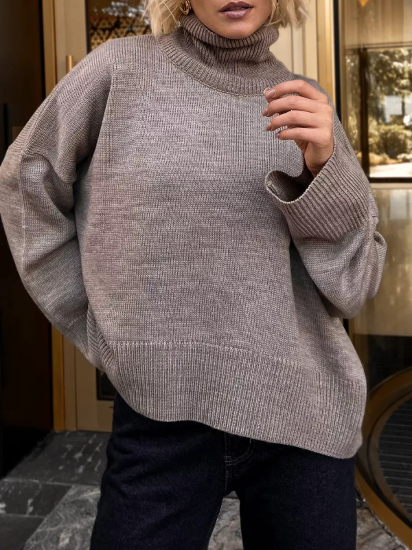 Női oversized pulóver magas nyakkal, plusz méret, laza szabás, őszi-téli