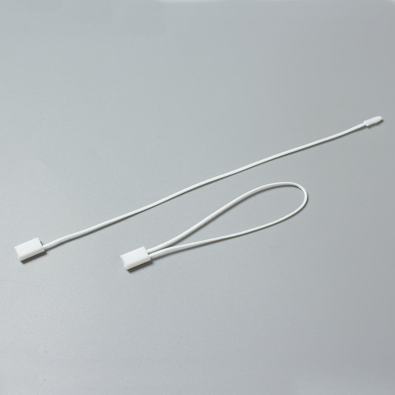 Șnur pătrat de 25 cm, din ață cerată, cu cataramă din plastic, pentru etichete haine și accesorii