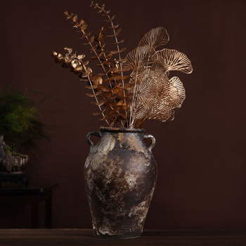 Vază ceramică realizată manual, stil Wabi-Sabi, ceramică rustică patinată, vază pentru flori uscate, ghiveci pentru suculente