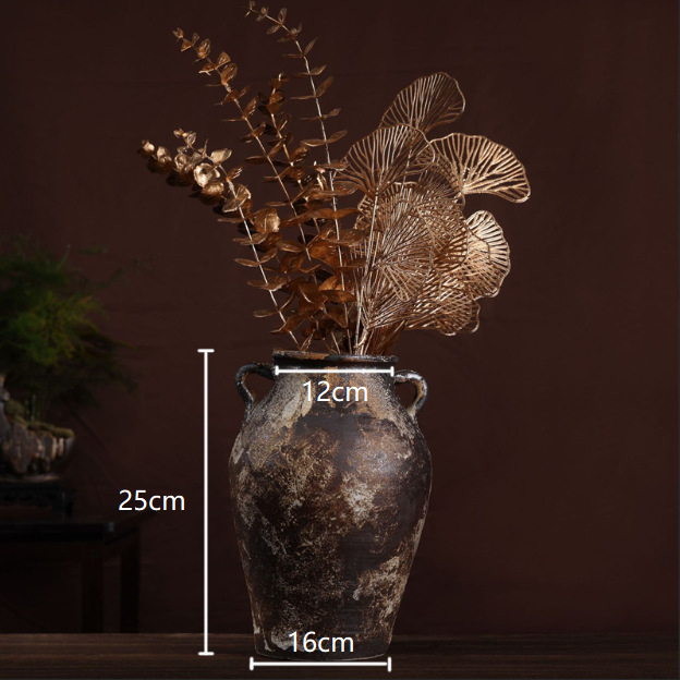 Vază ceramică realizată manual, stil Wabi-Sabi, ceramică rustică patinată, vază pentru flori uscate, ghiveci pentru suculente