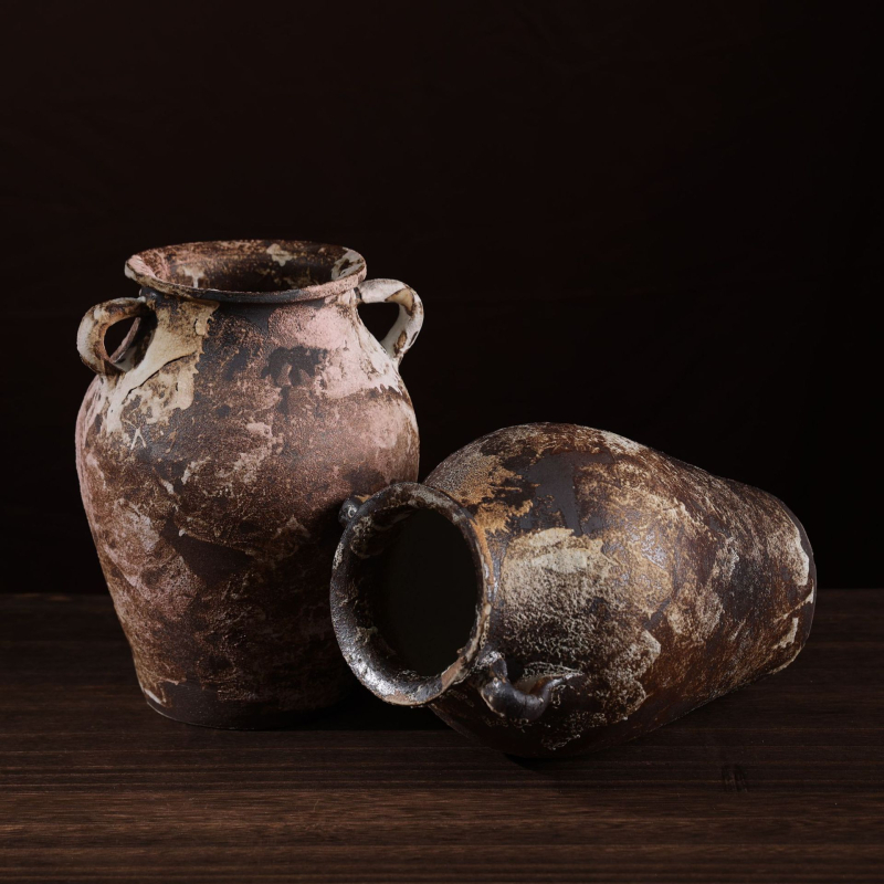 Vază ceramică realizată manual, stil Wabi-Sabi, ceramică rustică patinată, vază pentru flori uscate, ghiveci pentru suculente