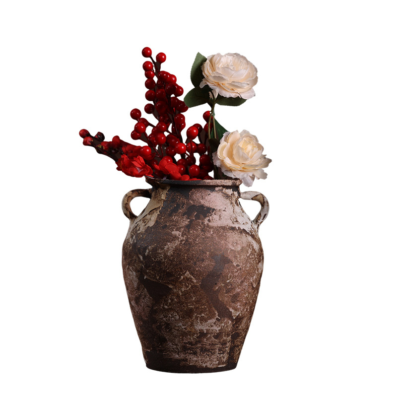 Vază ceramică realizată manual, stil Wabi-Sabi, ceramică rustică patinată, vază pentru flori uscate, ghiveci pentru suculente