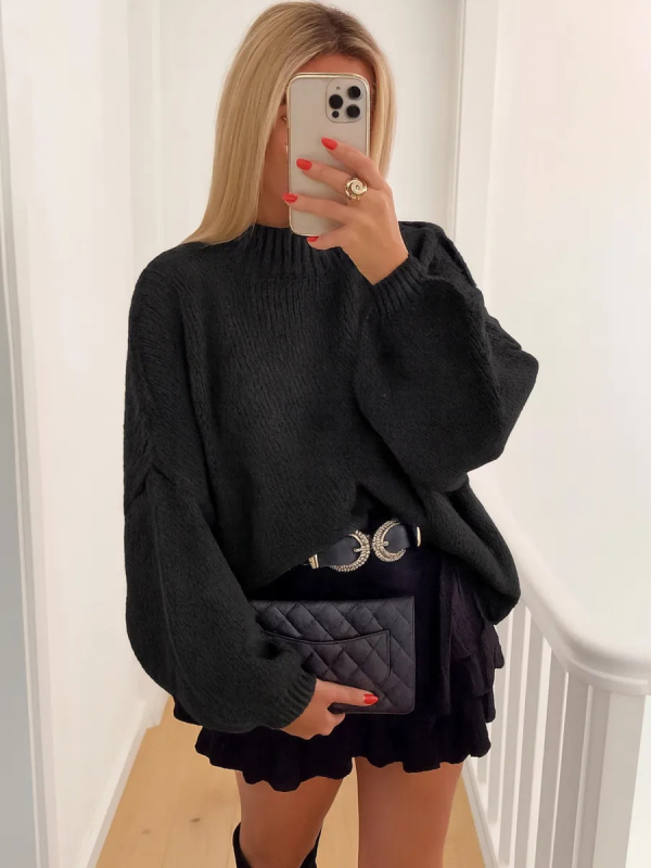 Női oversized kapucnis kötött pulóver - bő szabás