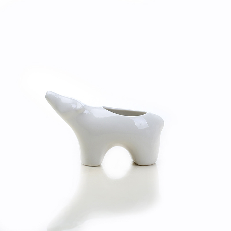 Ghiveci ceramic pentru suculente, în stil nordic, cu design cuplu de urși polari pentru birou