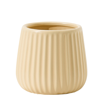 Ghiveci ceramic mediu, cu dungi verticale, fără orificiu de scurgere, glazură interioară și exterioară, stil nordic minimalist, potrivit pentru flori artificiale și plante hidroponice.