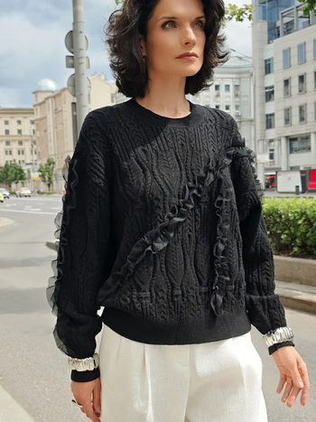 Női oversized kapucnis kötött pulóver, laza szabás, kerek nyakú