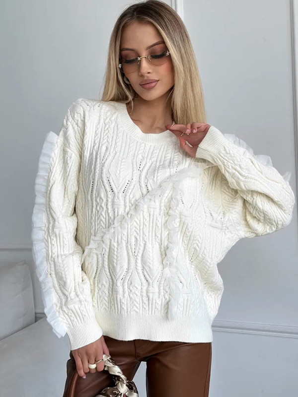 Női oversized kapucnis kötött pulóver, laza szabás, kerek nyakú