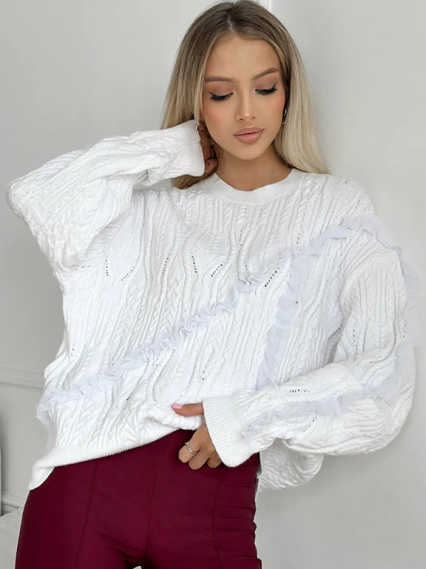 Női oversized kapucnis kötött pulóver, laza szabás, kerek nyakú