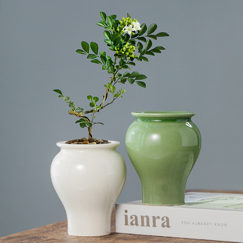 Ghiveci ceramic pentru suculente, glazură la cuptor, design retro, pentru interior, vază în stil chinezesc, mică dimensiune