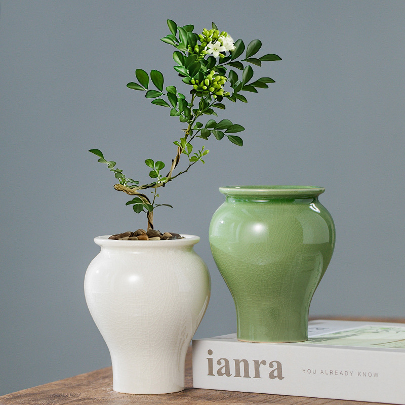 Ghiveci ceramic pentru suculente, glazură la cuptor, design retro, pentru interior, vază în stil chinezesc, mică dimensiune
